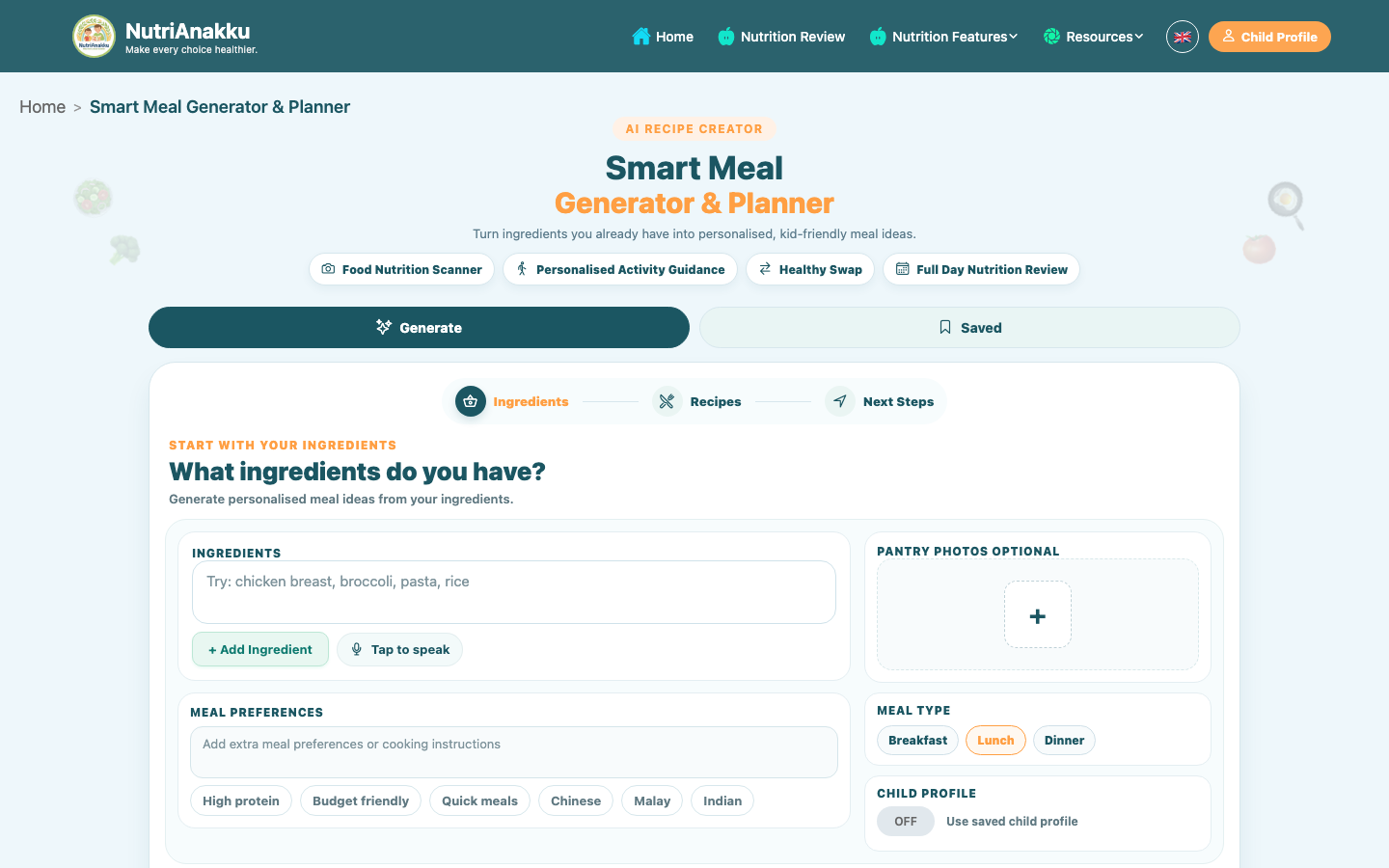 NutriAnakku — Smart Meal Generator